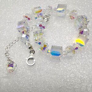 AB Crystal Bead Bracelet Adjustable Silver 7 + 2.5 Chain Lobster Clasp Bridal
